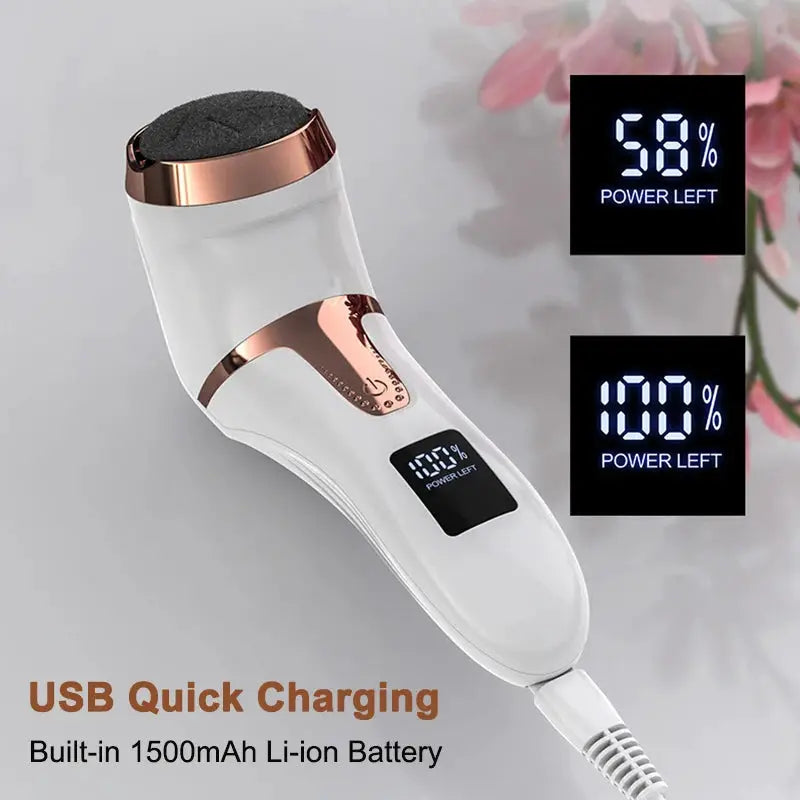 Simples Market electric pedicure tool, white with rose-gold accents, USB charging, digital display