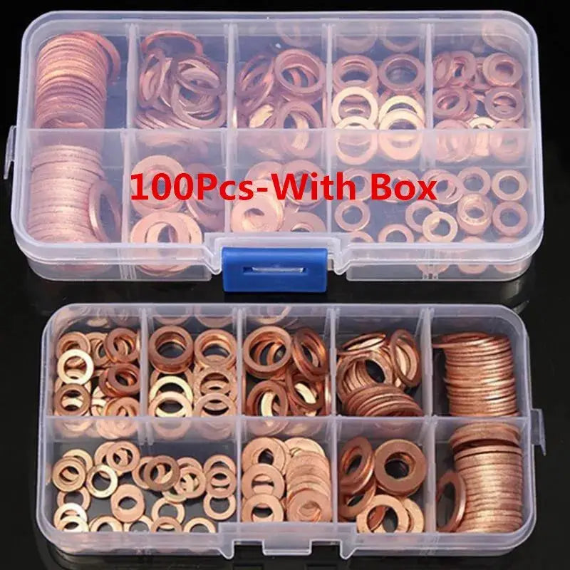 Copper Washer Gasket Nut and Bolt Set With Flat Ring Seals Assortment Kit in Box M8 M10 M12 M14 for Sump Plugs