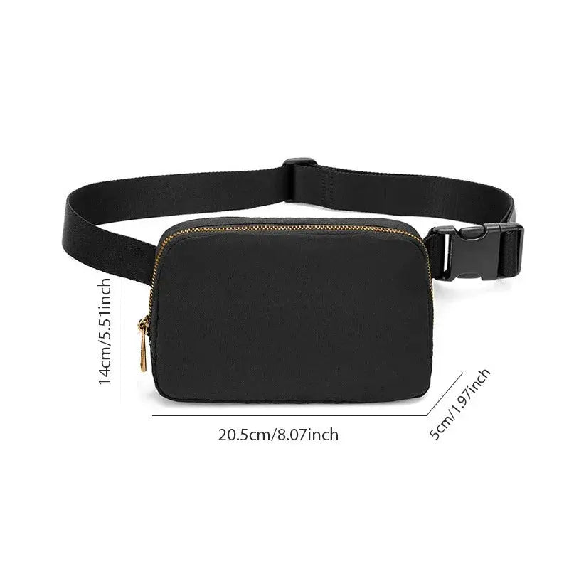 Waist bag by Simples Market black compact fanny pack with gold zipper and adjustable strap
