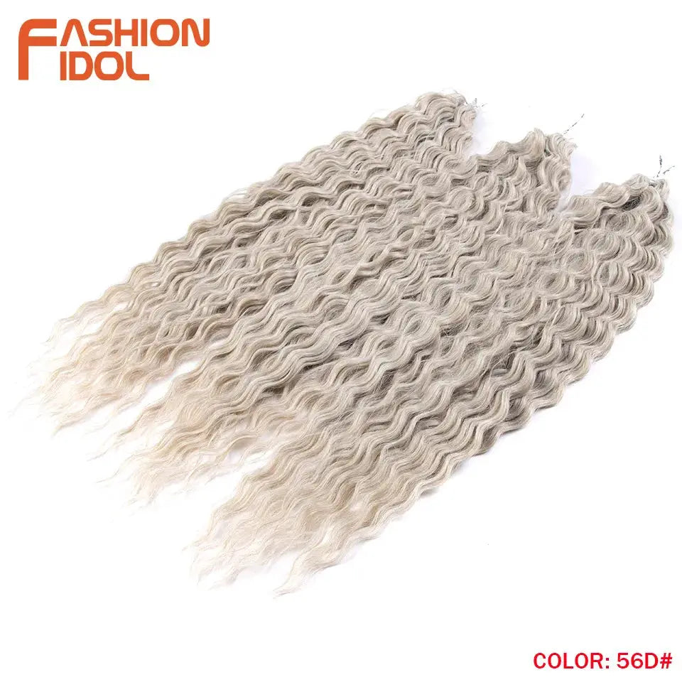 Fashion Idol 3 bundles of 22in Ariel Curl crochet hair extensions, ombre blonde to gray, synthetic
