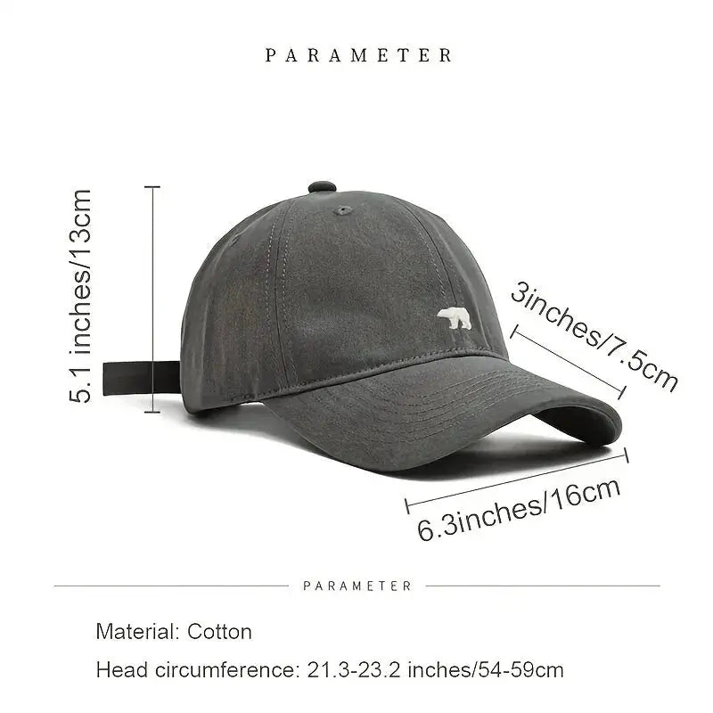 Bear Embroidered Baseball Cap Sun Protective Breathable Cotton Adjustable Unisex Casual Hat