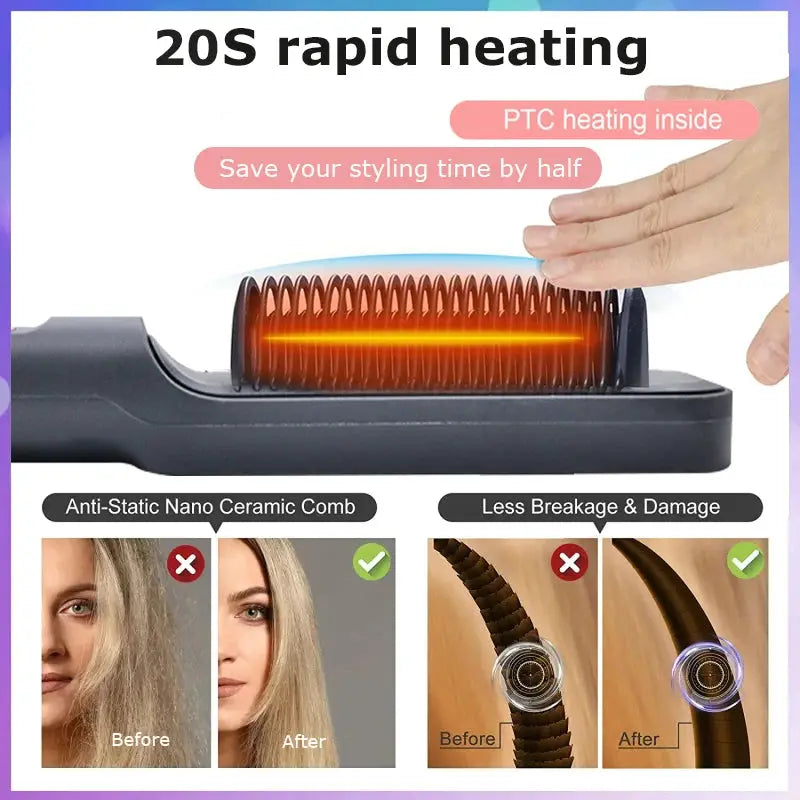 Electric hot comb by Simples Market, multifunctional straightening brush with nano ceramic, negative ion, anti-scald.