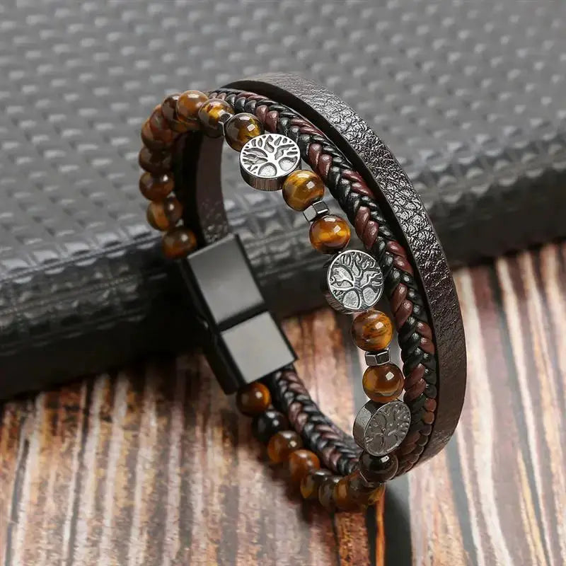 Classic Mens Leather Bracelet Hand Woven Multi Layer Style Fashion Jewelry For Men Durable Casual Accessory