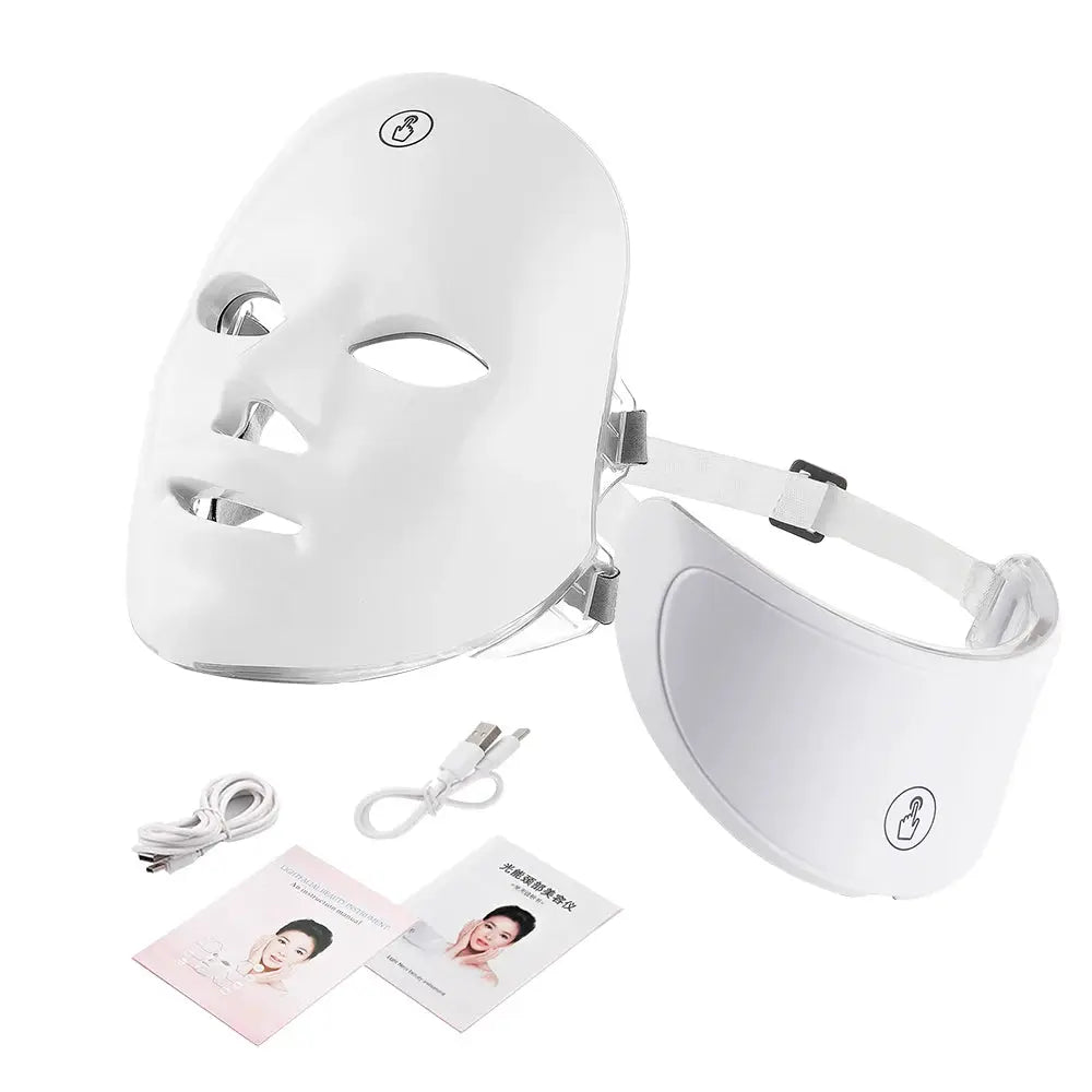 Led Facial And Neck Mask With Seven Color Light Therapy For Skin Care