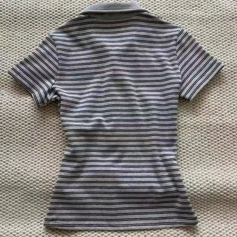 Deeptown Vintage Striped Polo Shirt Women Retro 90s Preppy Style