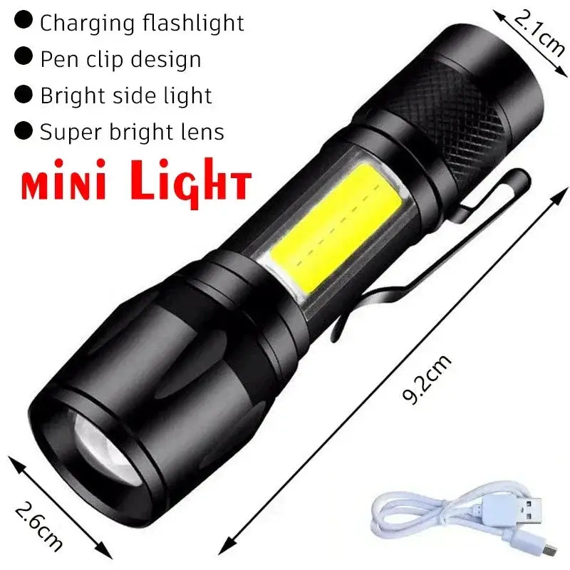 Simples Market mini COB LED USB-C rechargeable keychain flashlight, black waterproof pocket lamp with clip