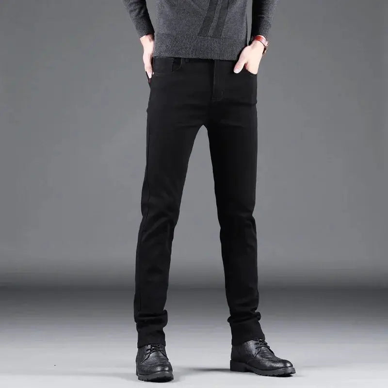 Simples Market men's black slim jeans with elastic straight-leg fit
