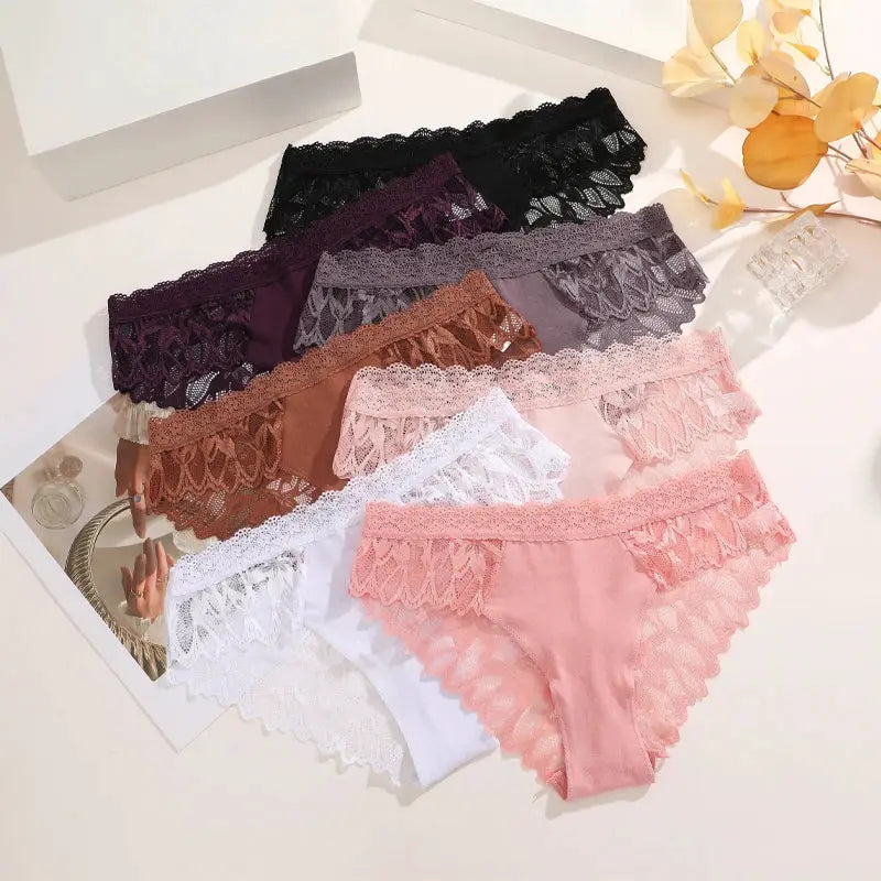 3-pack lace hollow-out low-waist briefs in assorted colors with floral lace trim