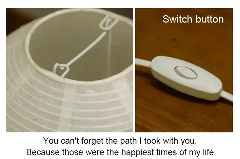 Japanese lantern LED table lamp with rice paper shade, white cord and inline switch.