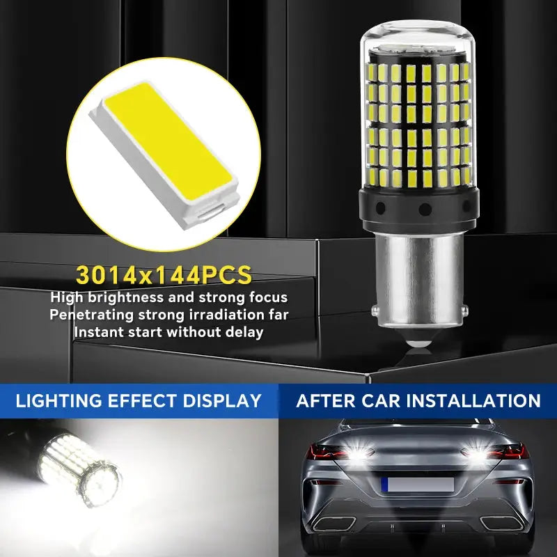 YiRui 2 Pack 12V To 48V LED Bulbs 144 SMD For Reverse Turn Signal Brake Lights BA15S BAY15D P21W 1157 W21W