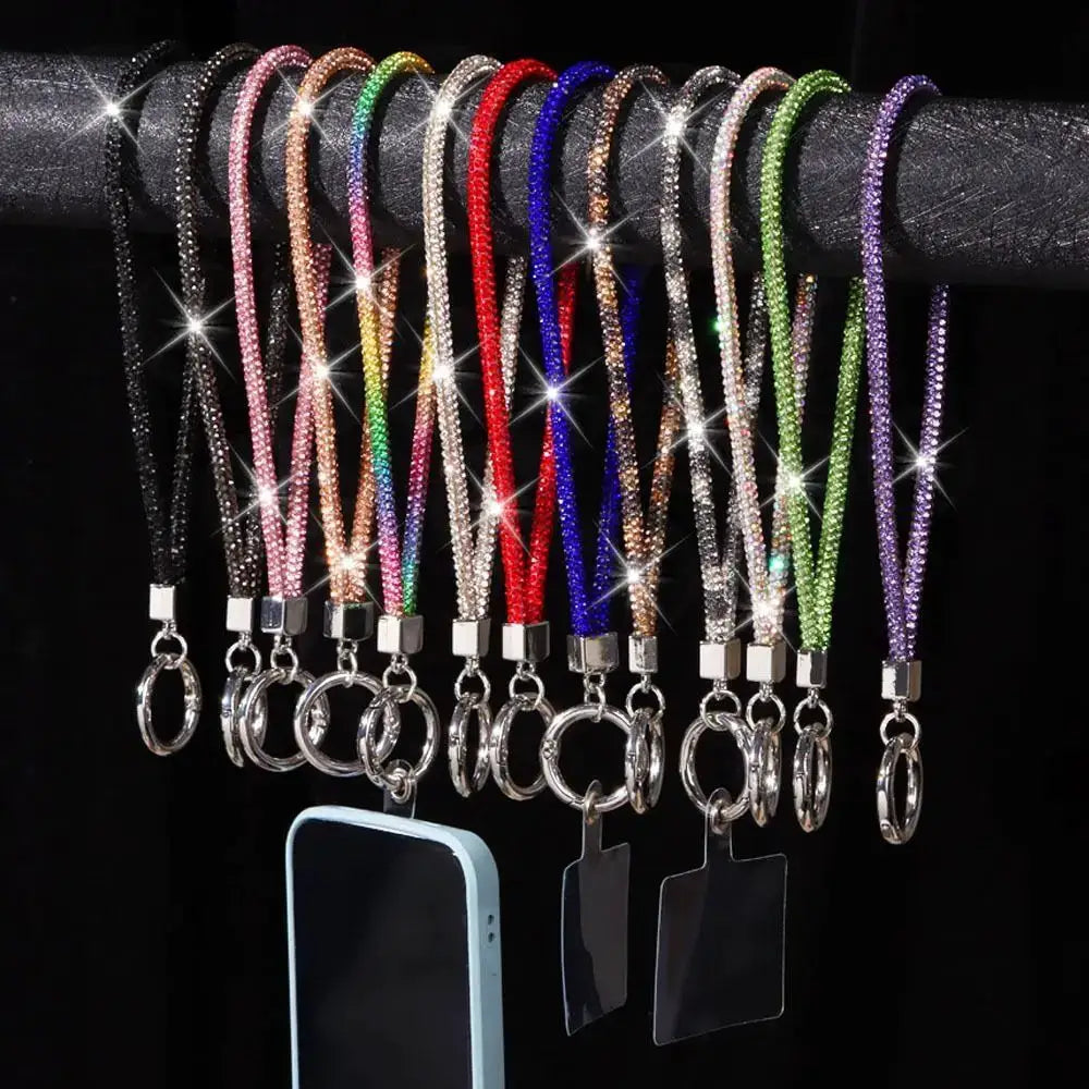 Glitter Rhinestone Phone Lanyard Crystal Wrist Strap Anti Lost Keychain Hanging Accessory For Secure Phone