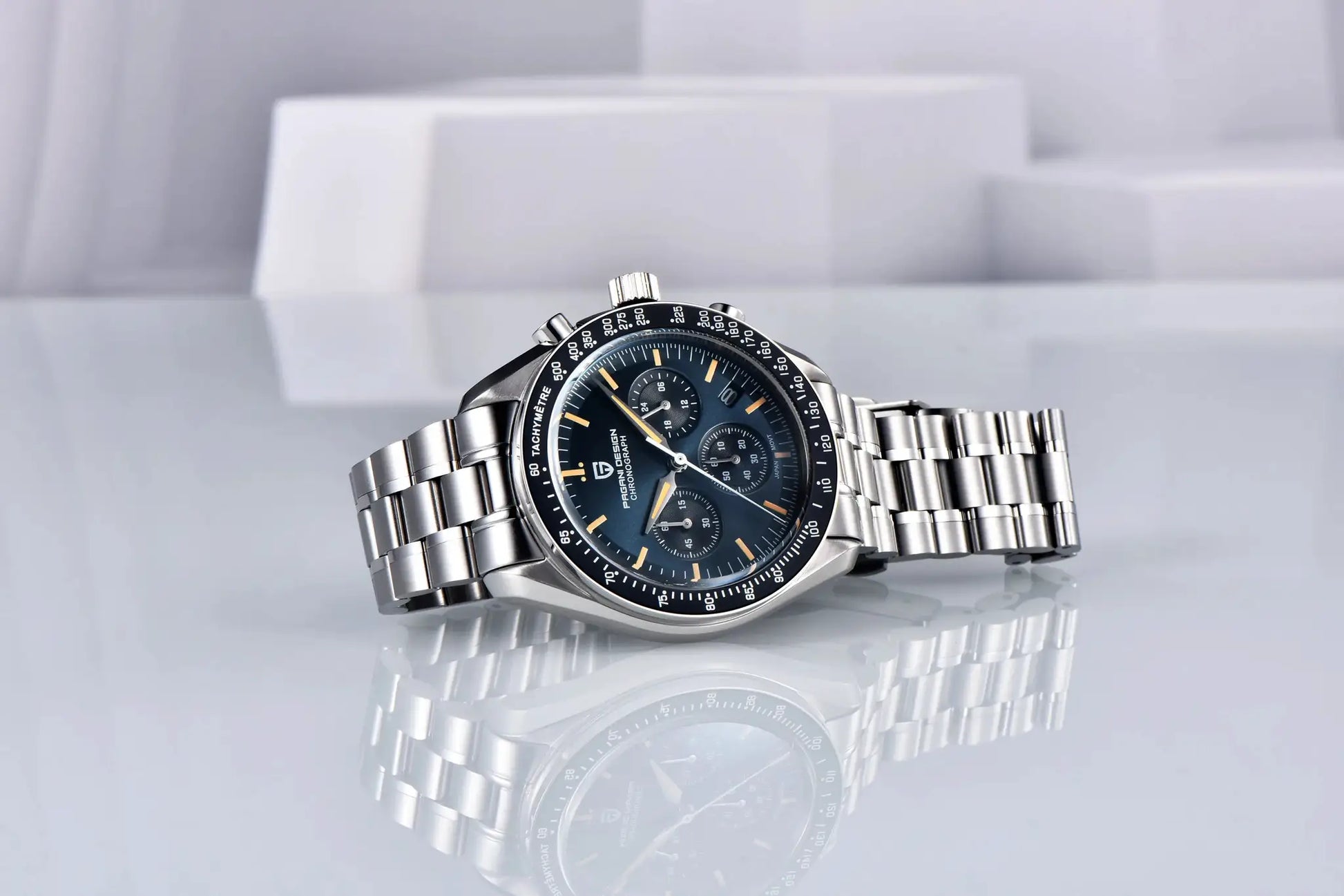 Men's stainless steel Pagani Design chronograph wristwatch with tachymeter bezel