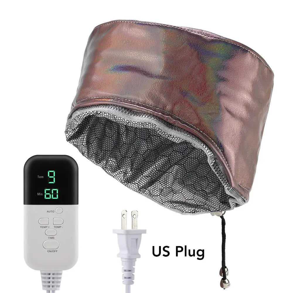 10-Level Electric Waterproof Hair Heating Cap by Simples Market, metallic pink with silver mesh lining, US plug.