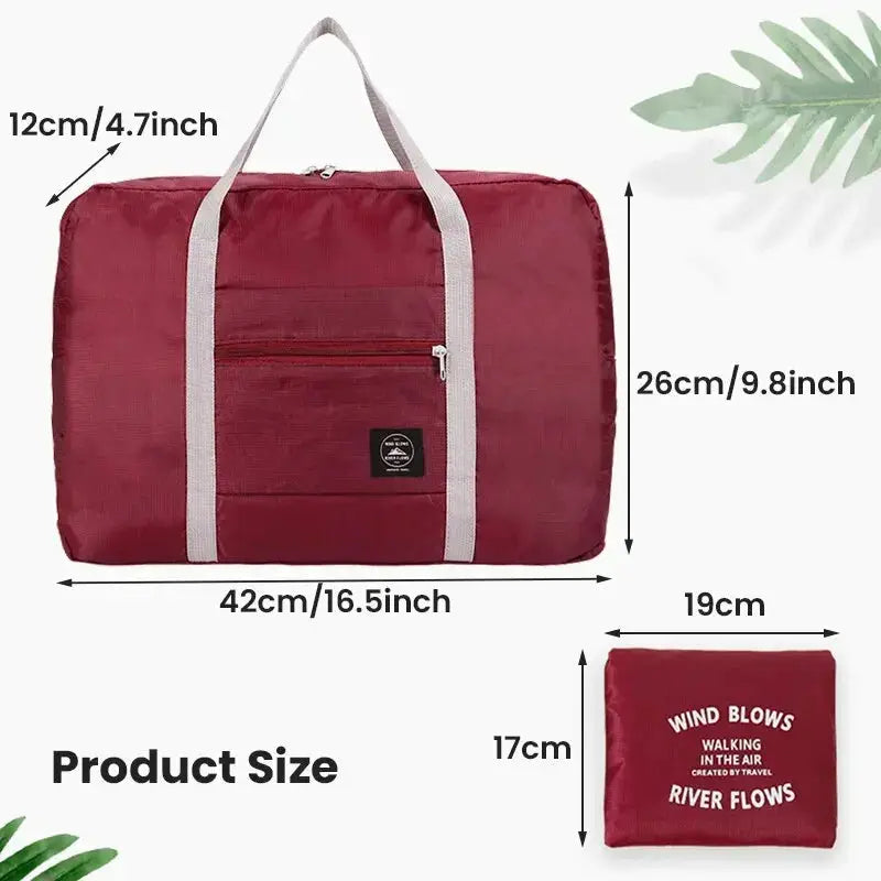 Simples Market 2-piece foldable travel duffel bag and pouch, burgundy with beige handles