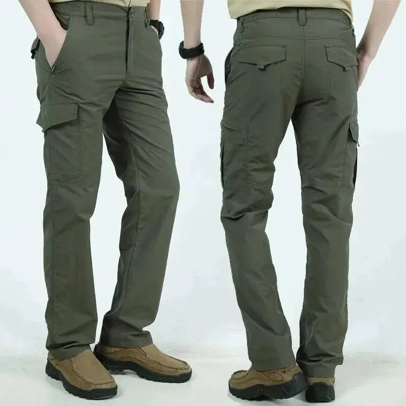 Summer men's quick-dry cargo pants by Simples Market; olive green, multi-pocket, large size.