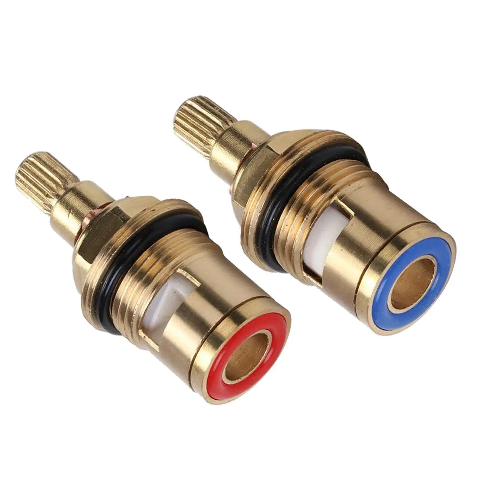 2pc universal replacement tap valves in brass with ceramic discs, red and blue rings, Simples Market