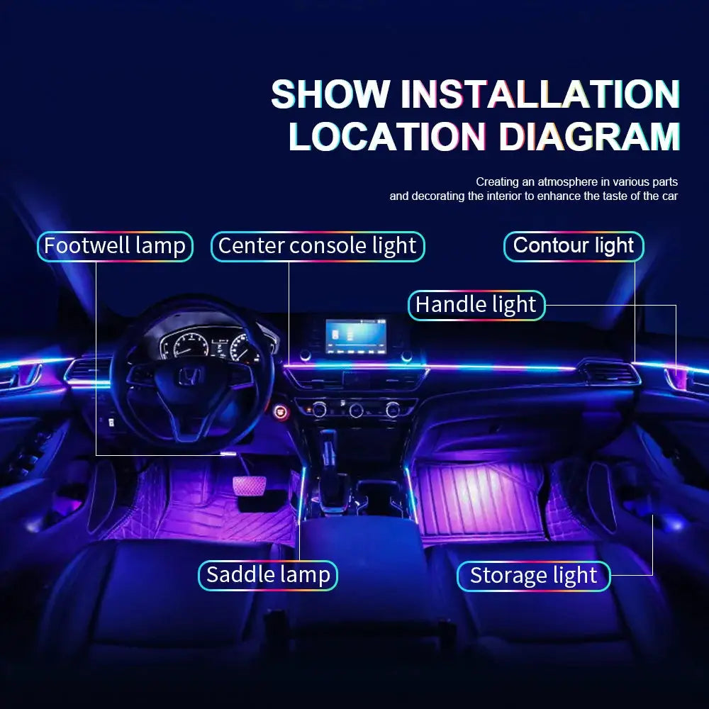 14 And 18 Inch LED Car Ambient Light Kit RGB Color Symphony Acrylic Lamp With App Control One Zone Dual Zone