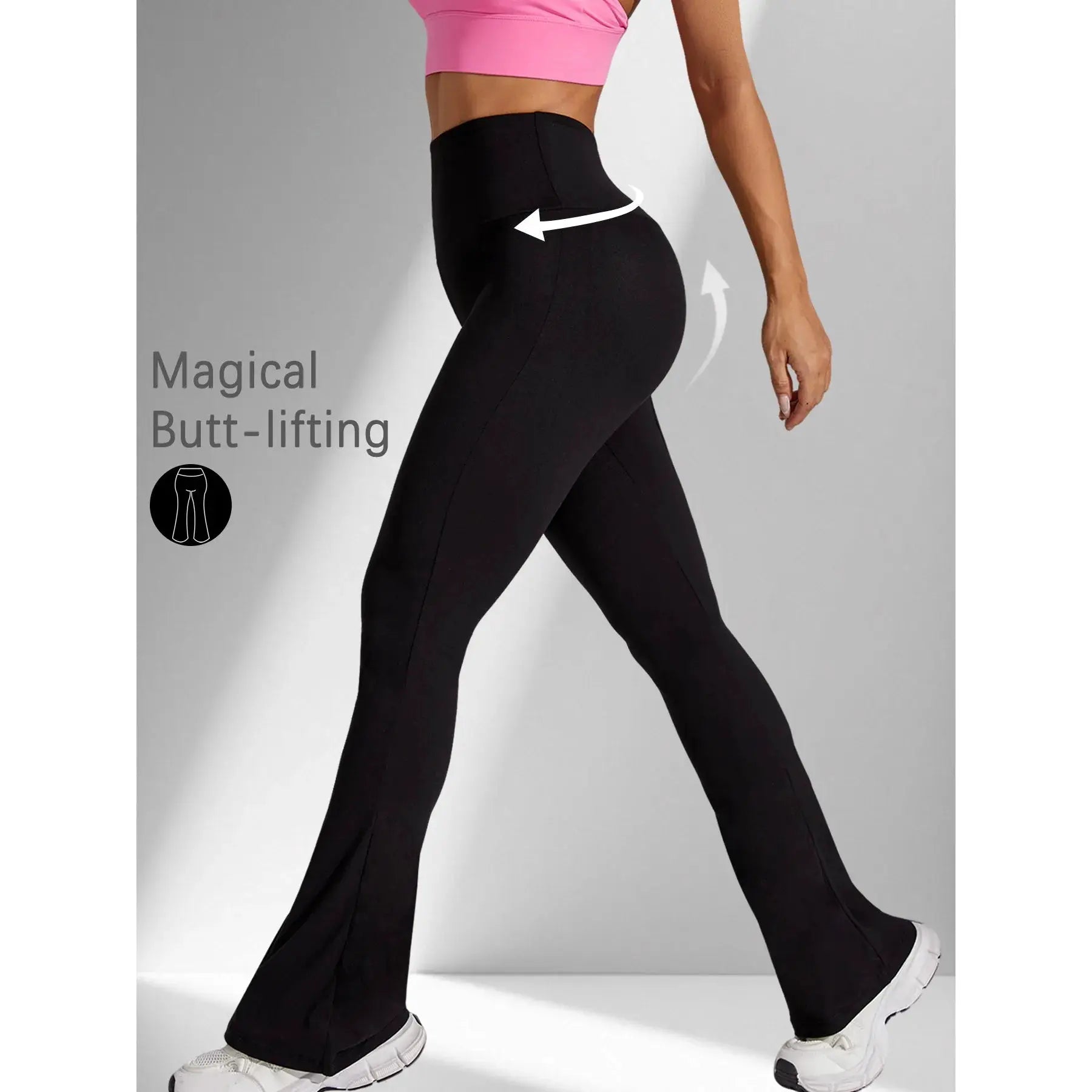 Women's Super Soft Flare Pants, black high-waisted tummy-control bell-bottom leggings by Simples Market