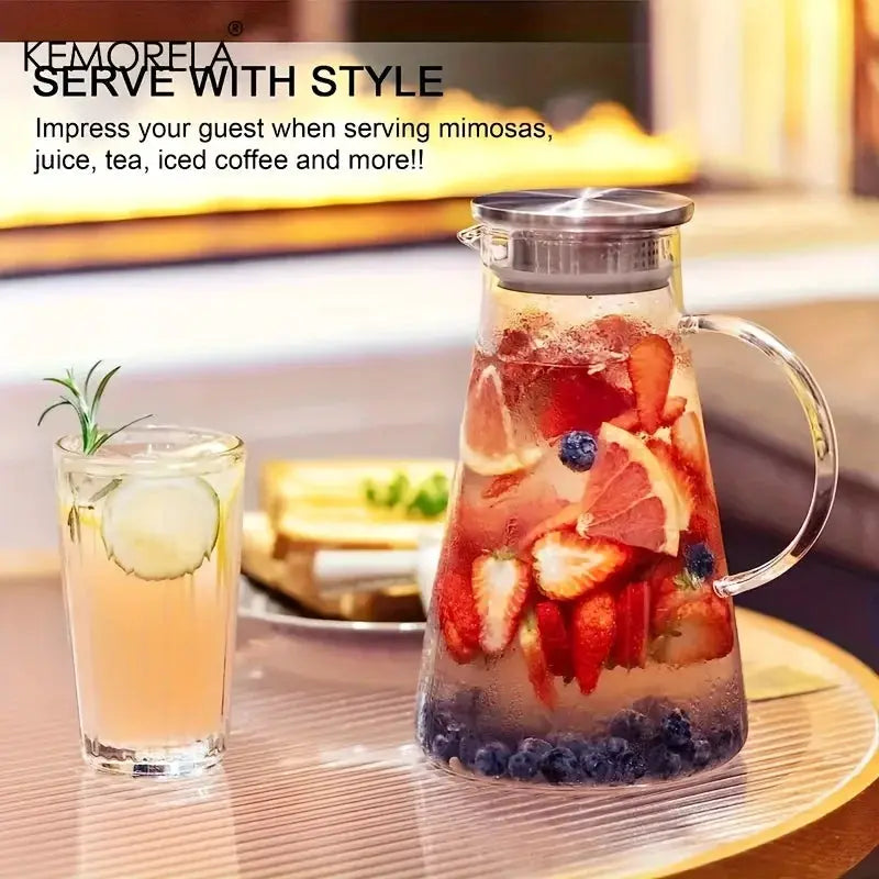 Kemorela Transparent Heat Resistant Glass Water Jug With Handle For Office And Home Large Capacity