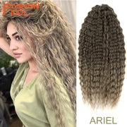 Ariel hair extension, synthetic twist crochet curly hair, 24in water-wave, ombre blonde to brown.