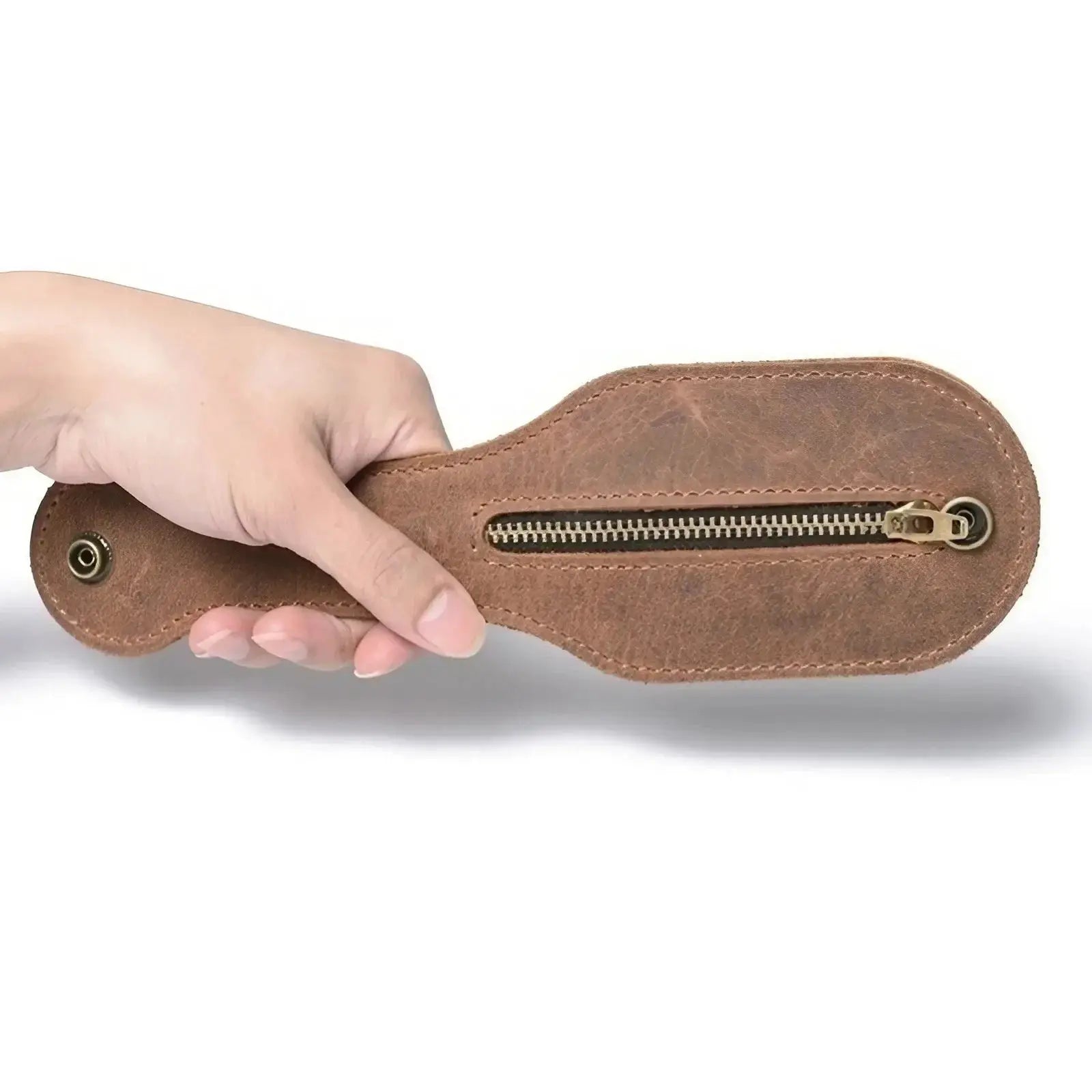 KISMIS vintage leather coin purse with zipper, brown leather