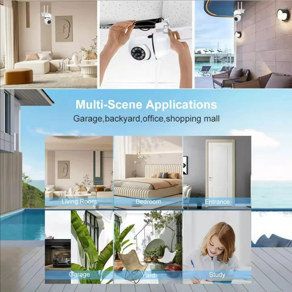 Simples Market 8MP Wifi PTZ Outdoor Security Camera with 4x zoom, AI human tracking, two-way audio, HD night color