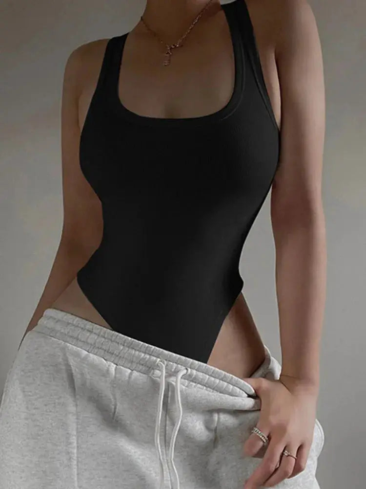 Sleeveless Knit Bodysuit Off Shoulder Halter Neck Bodycon Top For Women Summer Clubwear Casual Street Style