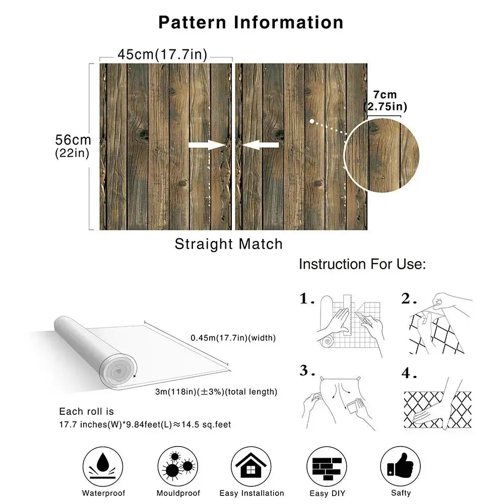 Retro Wood Peel And Stick Vinyl Wallpaper Self Adhesive Waterproof Removable Wood Plank Wall Covering