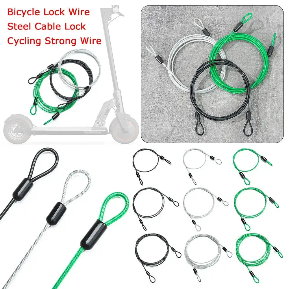 Bicycle lock wire steel cable set by Simples Market, 0.5/1/2 m lengths in green, black and silver