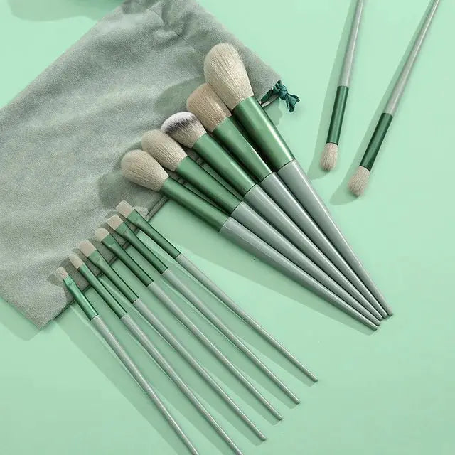 GlamourGlow 13 Piece Makeup Brush Set Soft Nylon Bristles for Flawless Eye Shadow Foundation and Blush