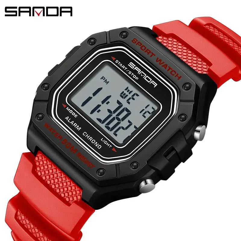 SANDA 2156 Military Style Digital Mens Watch With Large Dial Water Resistant LED Stopwatch