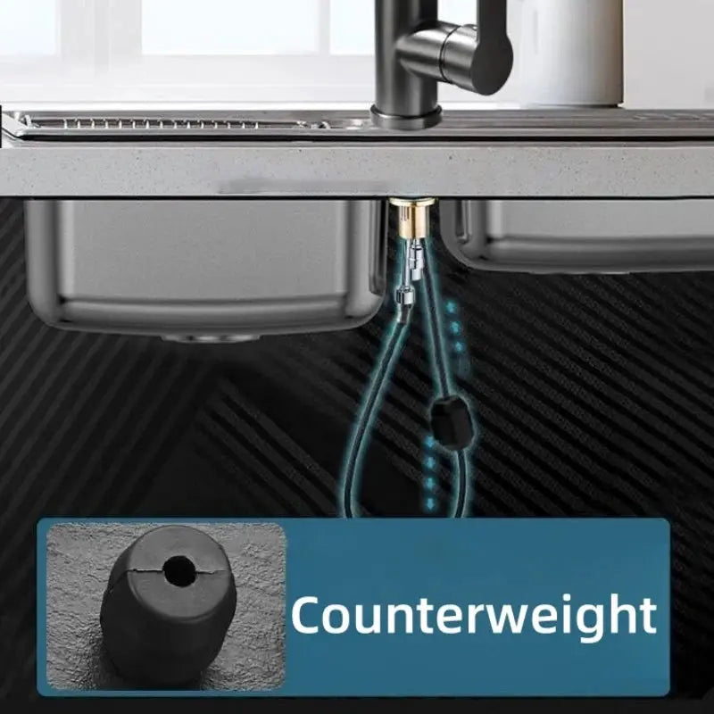 Kitchen faucet with pull-out spray; black and brushed-nickel stainless steel finish from Simples Market.