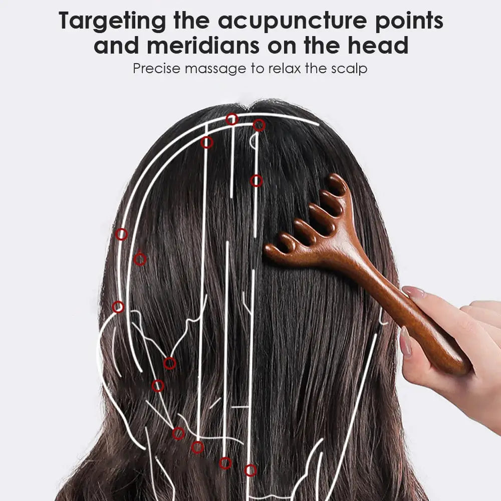 Sandalwood Meridian Massage Comb 6 Claw Head Massager Anti Static