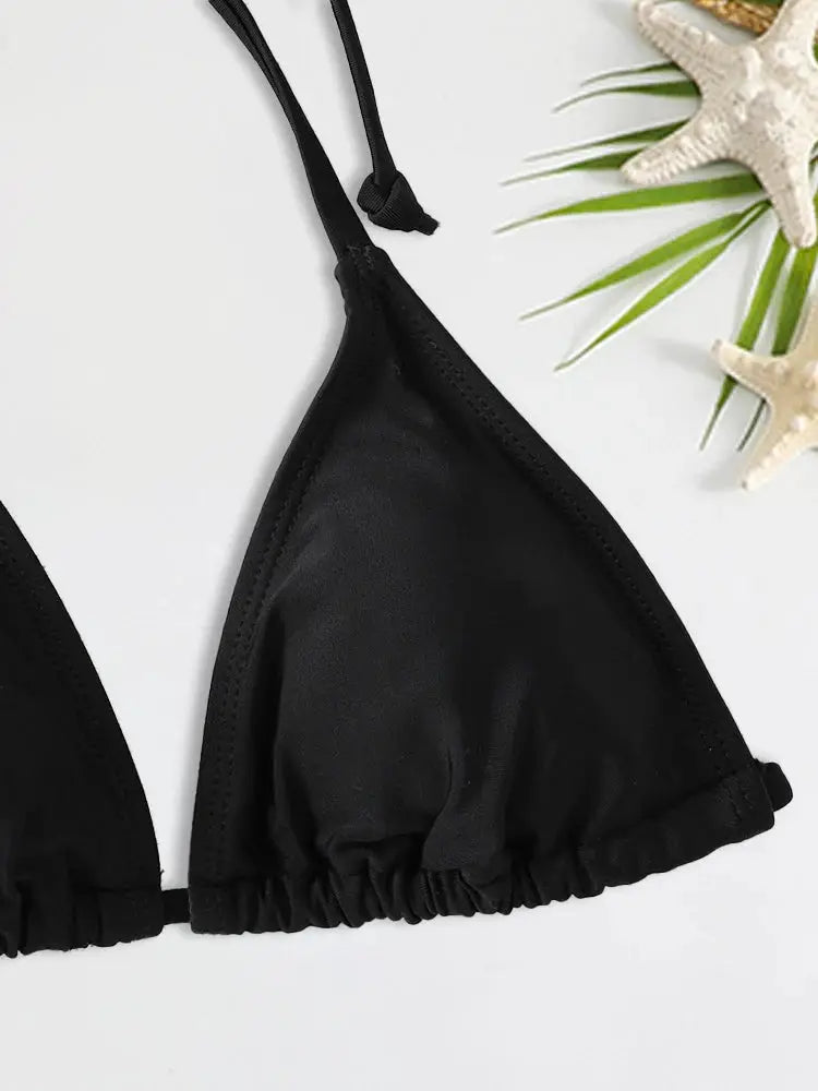 Simples Market black triangle bikini top with ruched underband and adjustable straps