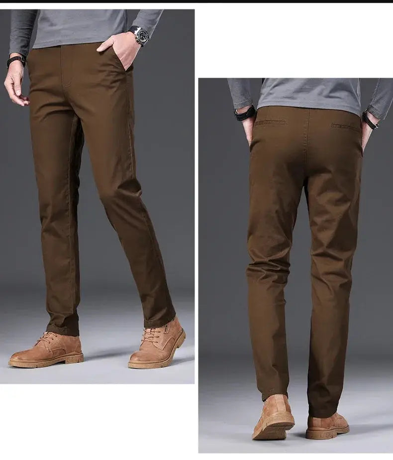 Men's casual pants by Simples Market, 97% cotton, elastic slim-straight brown business trousers