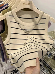 AOSSVIAO 2026 Summer Knit Vest For Women Striped Slim Fit Sleeveless Waistcoat With Turtleneck Collar