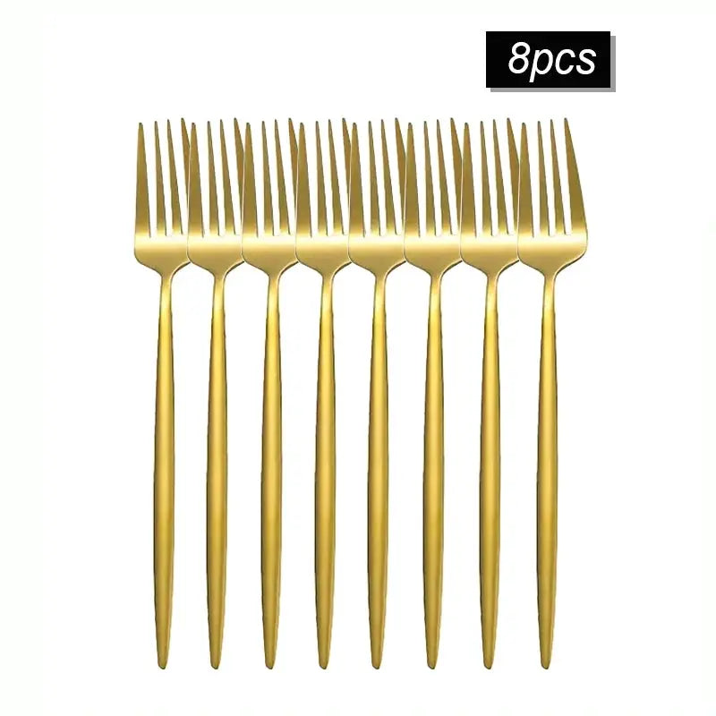 Stainless Steel Gold Tableware Fork Set 8 12 16 Pieces Dinner Forks Salad Forks Fruit Forks For Restaurant Banquet