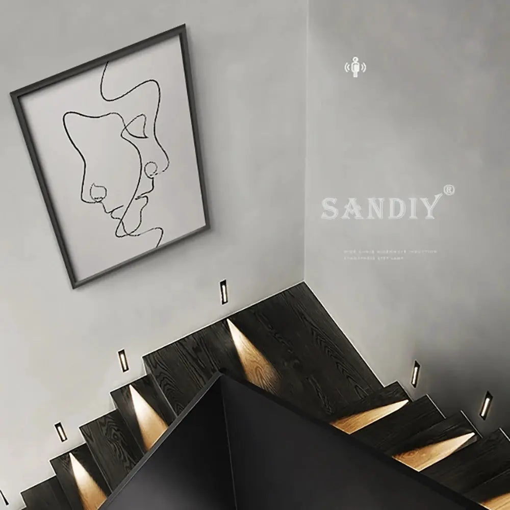SANDIY Smart Stair Lighting Wall Lamp; black recessed 3W step lights with motion sensor by Simples Market