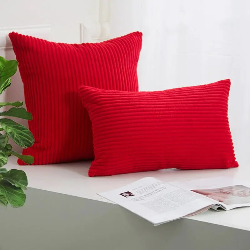 Two red corduroy striped cushion covers by Simples Market, 30x50/40/45/50/55/60cm, living room decor