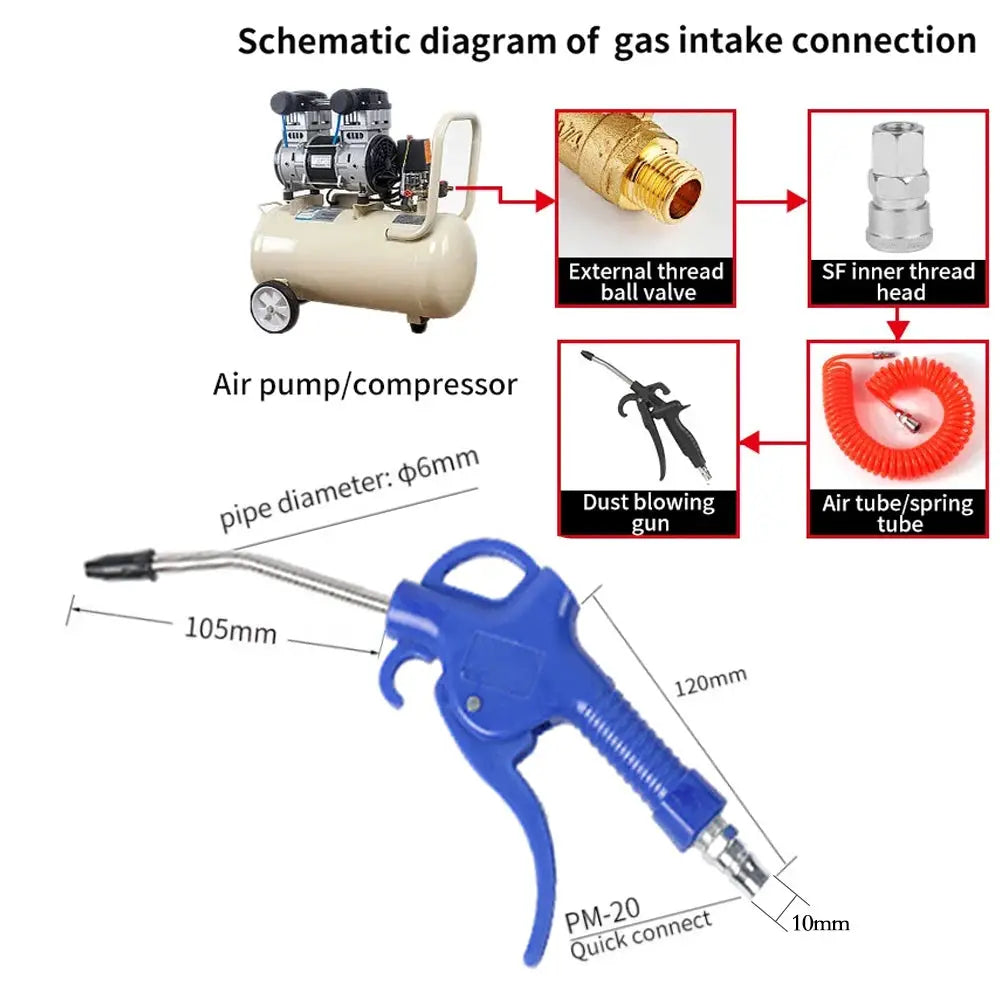 Air Blow Gun High Flow For Compressor With Angled Bent Nozzle Short Style Pneumatic Tool Three Colors Available