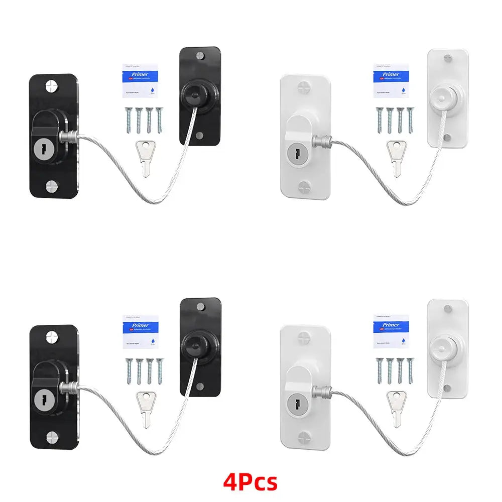 Simples Market 4-piece black and white metal child safety window lock set with cable and keys