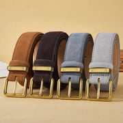 LuxeLine Luxury Suede Cowhide Leather Belt Vintage Gold Buckle Accessory For Dresses And Jeans Women