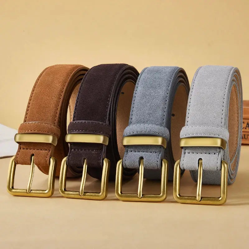 LuxeLine Luxury Suede Cowhide Leather Belt Vintage Gold Buckle Accessory For Dresses And Jeans Women