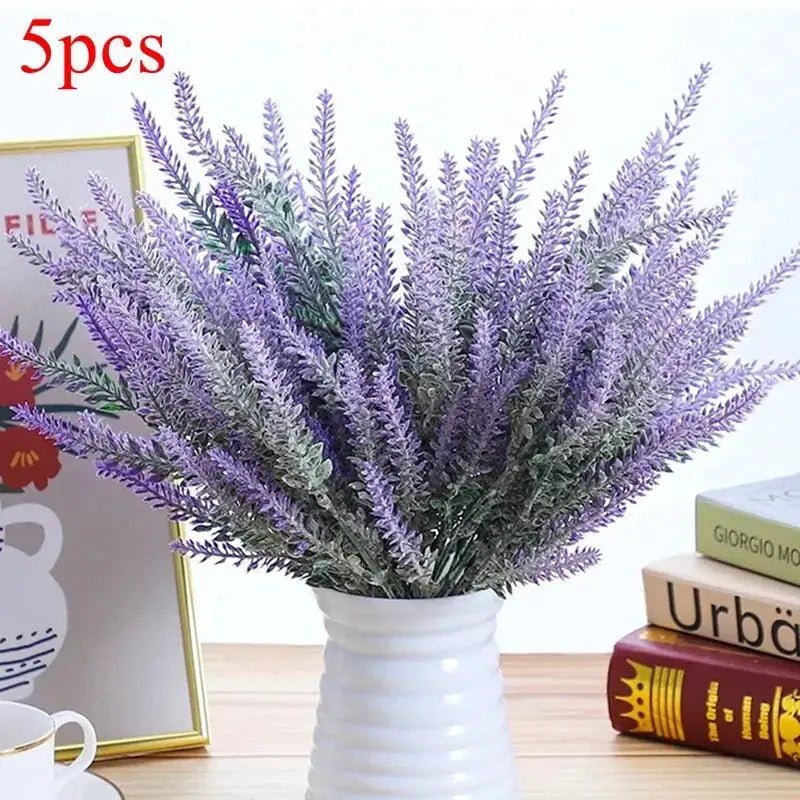 Five Piece Artificial Lavender Flowers Set For Wedding Decor Provence Nordic Style Indoor Home Vase Accent - Simples Market