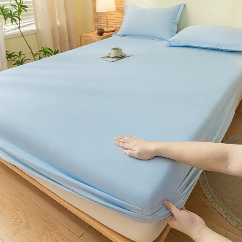 Wash Cotton Fitted Sheet, light blue, with 30cm deep pocket, breathable and comfortable