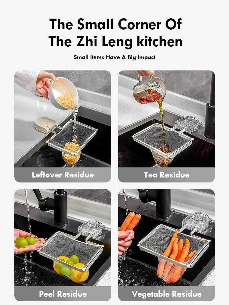 PrimeHome Foldable Sink Filter Rack With Iron Frame PET Mesh And Removable Suction Cup For Easy Drainage