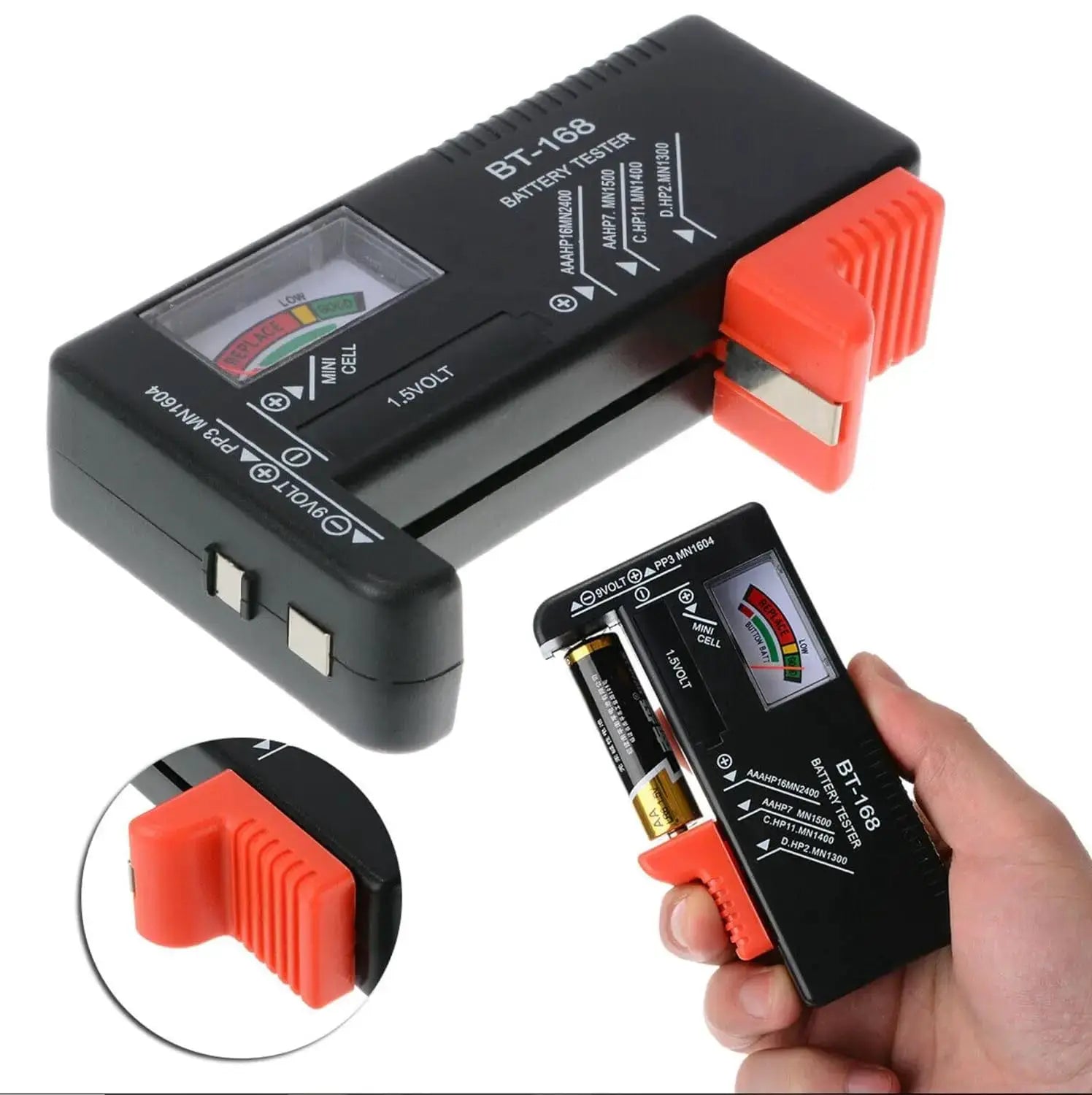BT-168 Universal Battery Tester Power Meter for AA AAA C D 9V 1.5V Button Cells With Analog Color Indicator