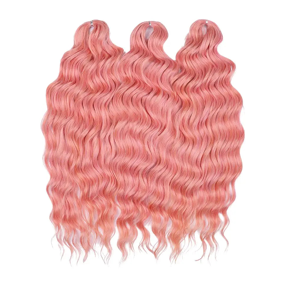 Anna 24-inch synthetic water-wave braiding hair extensions in pink ombre, three bundles
