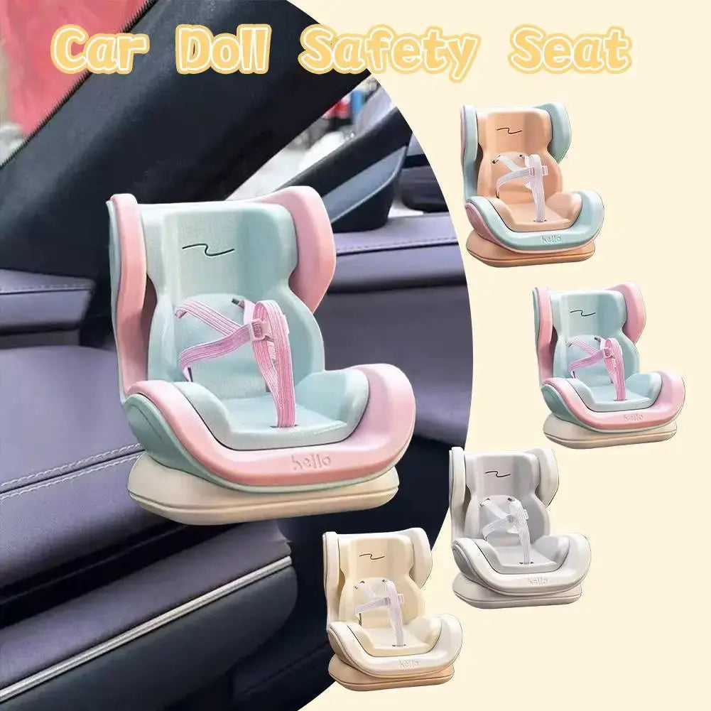 Car doll safety seat for 17cm dolls; set of 6 pastel color variants shown (mint, pink, peach, beige, yellow, grey)