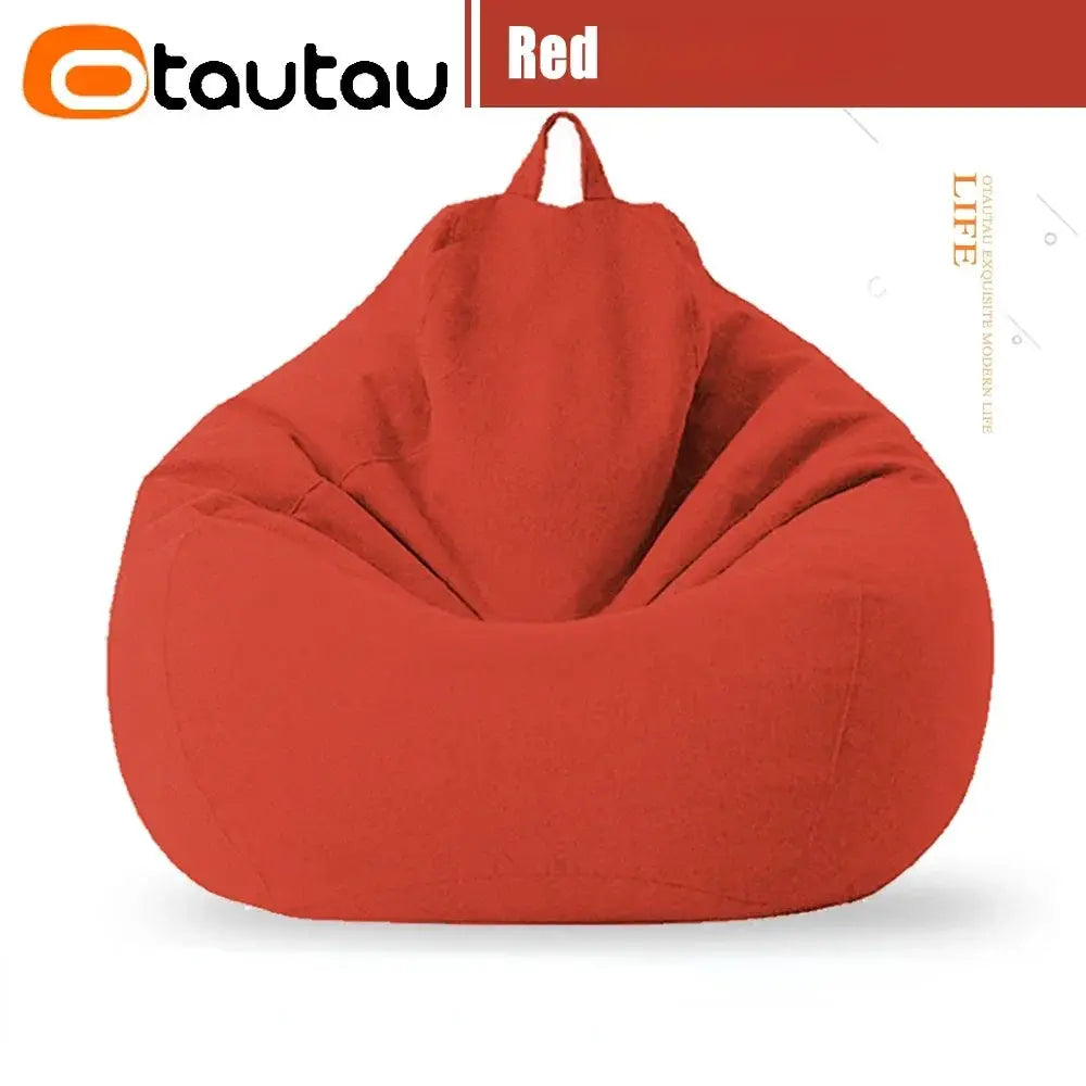 OTAUTAU red cotton-linen bean bag sofa with filler and handle, 70cm